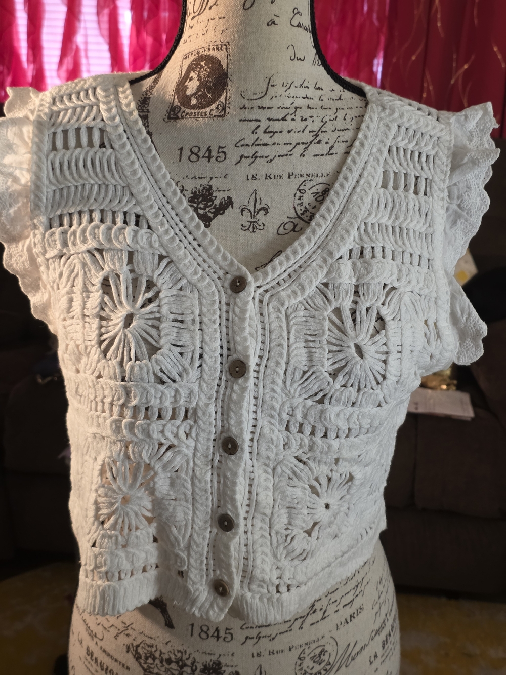 White Crochet Button-Front Women’s Crochet Top
